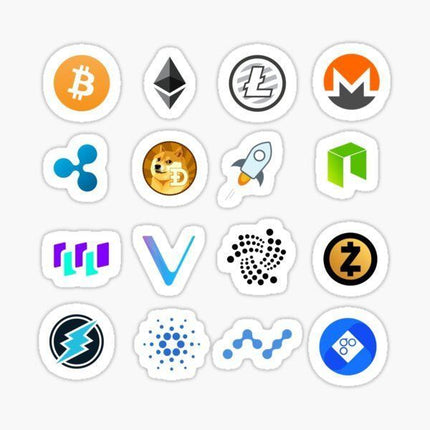 Aufkleber-Set - Kryptowährungen - 16 Stk